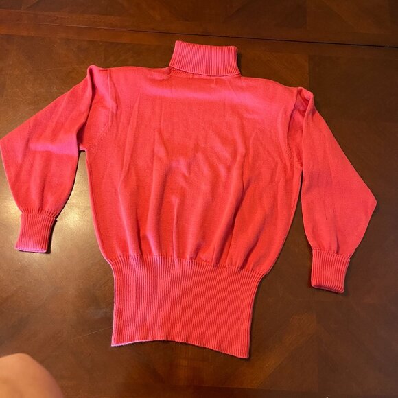 Vintage Coral Pink Turtleneck Sweater Small Outlander Wool Ribbed Hem & Cuffs - Picture 6 of 8